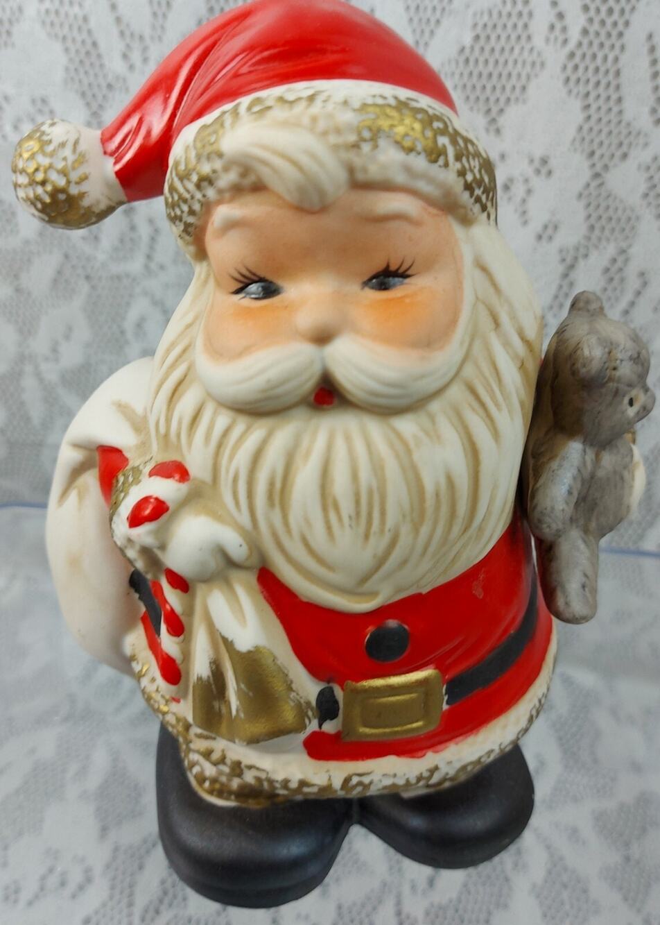 Homco Christmas Santa Bank Teddy Bear Ceramic Porcelain Figure Figurine Vintage